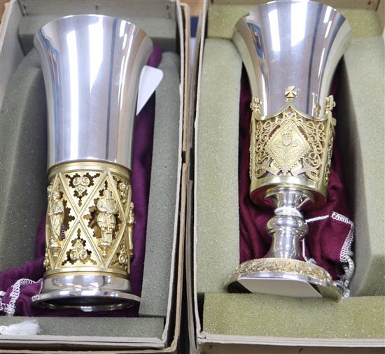 Two limited edition parcel gilt silver goblets by Hector Miller, 25 oz.